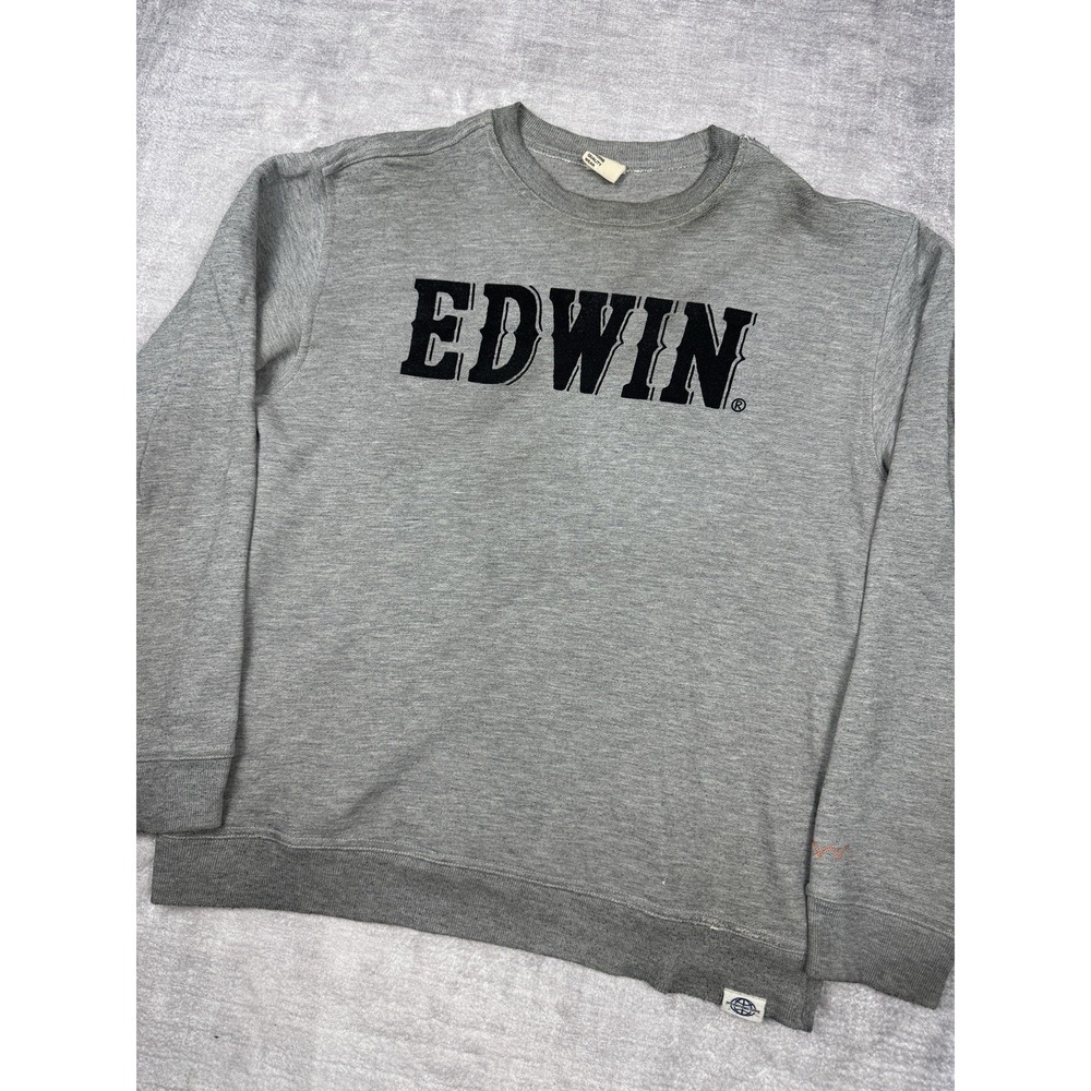 EDWIN Sweatshirt‎ Men Medium Gray Crewneck Spell Out Japanese Designer